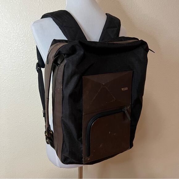 Dror by TUMI brown canvas leather convertibleexpandable backpack